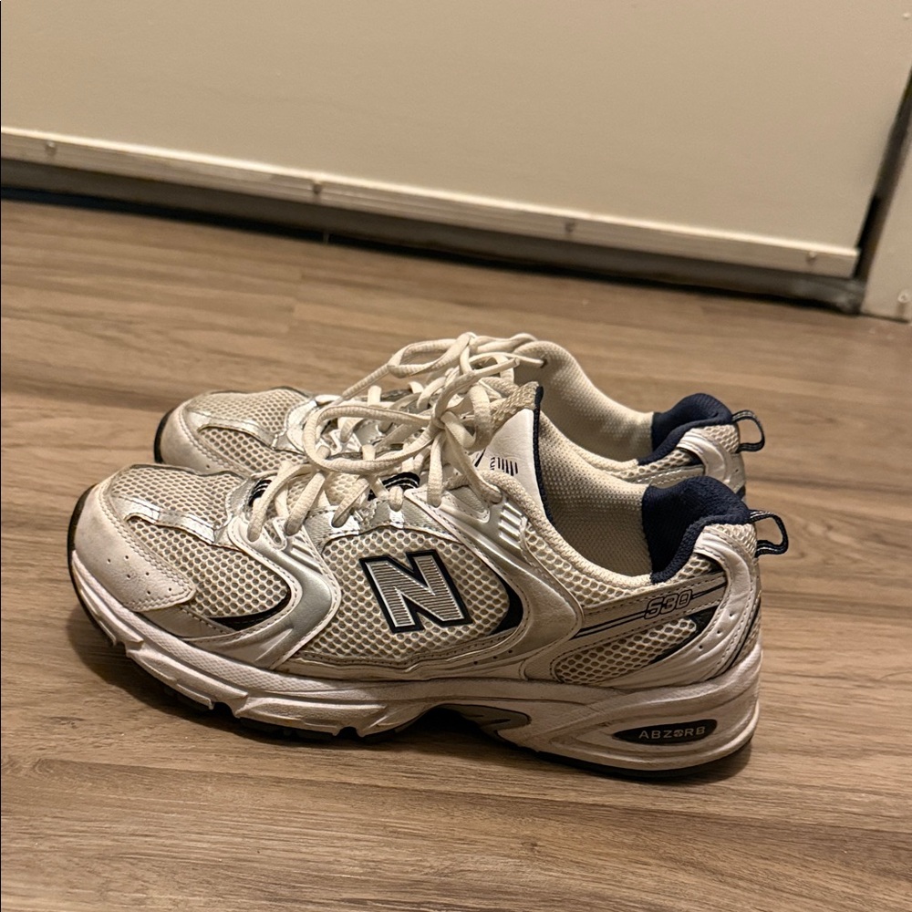 New Balance Cream and Navy Running Shoes